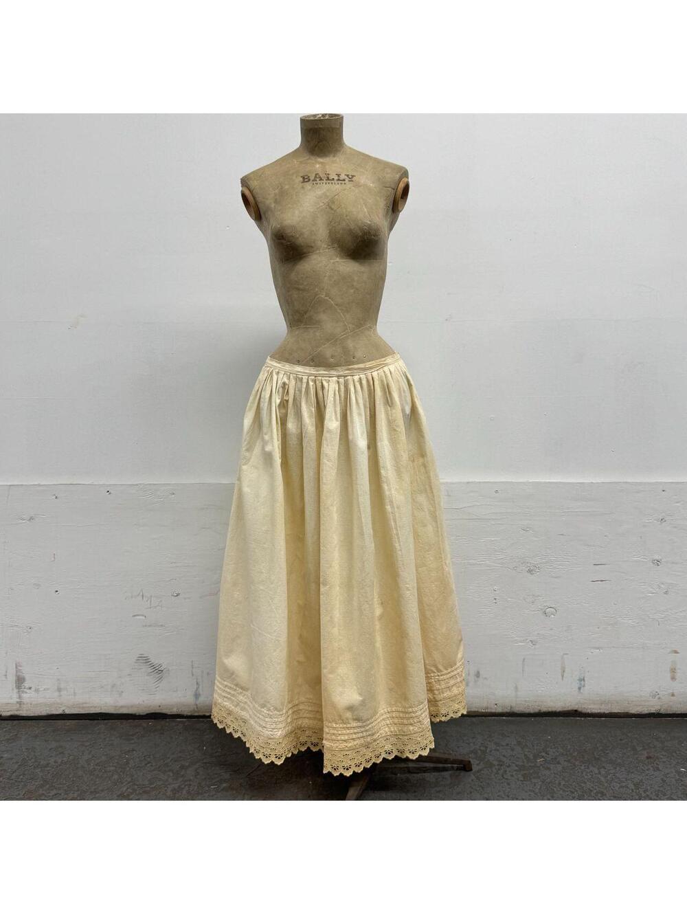 Antique Edwardian Buttercream Cotton Pintuck Petticoat Maxi Skirt